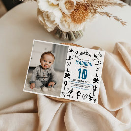 Convites Girls Modern Black Gymnastics Kids 10th Birthday