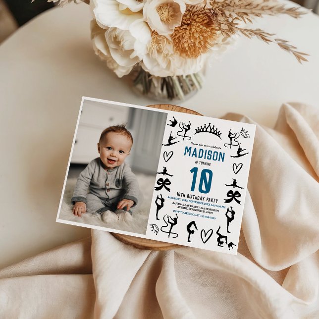 Convites Girls Modern Black Gymnastics Kids 10th Birthday (Girls Modern Black Gymnastics Kids 10th Birthday Invitation
)