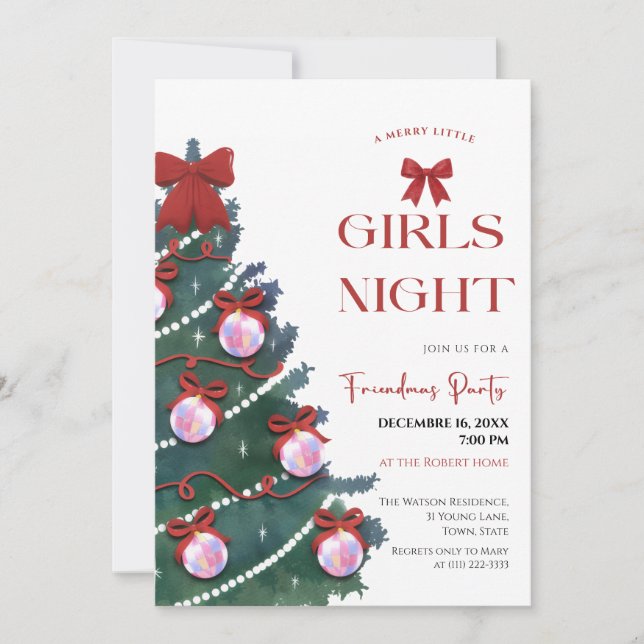 Convites Girls Night Christmas tree Party Invitation (Frente)