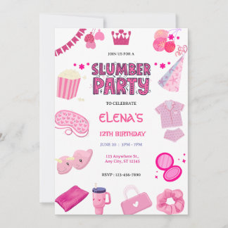 Convites Girls Night In Slumber Pajama Party Pink  Birthday