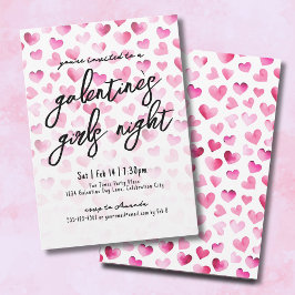 Convites Girls Night Watercolor Hearts Galentine's Day