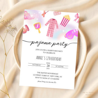 Convites Girls Pajama Sleepover Glam Slumber Aniversário