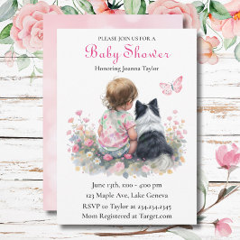 Convites Girl's Pink Baby Shower Dog Themed