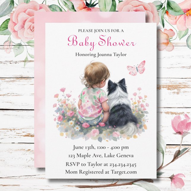 Convites Girl's Pink Baby Shower Dog Themed (Criador carregado)