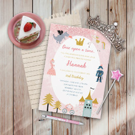 Convites Girls Pink Magical Princess Castle Birthday