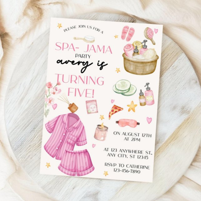 Convites Girls Pink Spa-Jama Sleepover Birthday Invitation (Criador carregado)