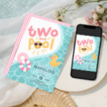 Convites Girls Pink Two The Pool Summer Splash 2nd Birthday<br><div class="desc">Celebrate turning two with this fun “Two the Pool” Splish Splash 2nd Birthday design featuring cute pool-themed illustrations of a rubber duck, pool rings and playful water details in soft pastel pink, yellow and blue. Perfect for a summer pool party or water-themed toddler birthday, this cheerful design brings bright, sunny...</div>