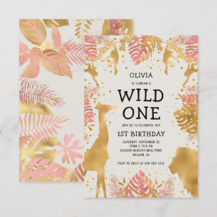 Convites Girls primeiro aniversario Pink Ecru Safari