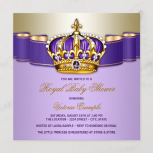 Convites Girls Purple Dourado Royal Chá de fraldas