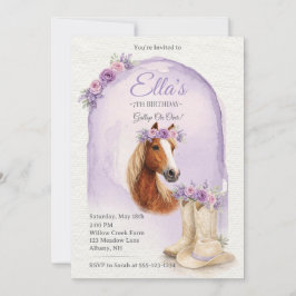 Convites Girls Purple Floral Horse Birthday Invitation