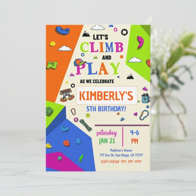Convites Girls Rock Climbing Birthday Party Invitation (Em pé/Frente)