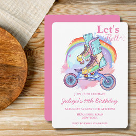 Convites Girls Roller Skating Festa de aniversário rosa