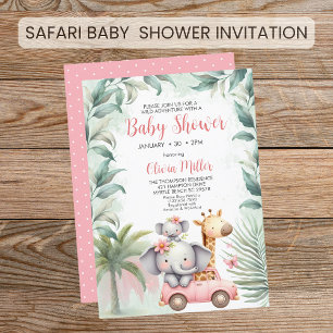 Convites Girls Safari Animal Floral Chá de fraldas Tropical