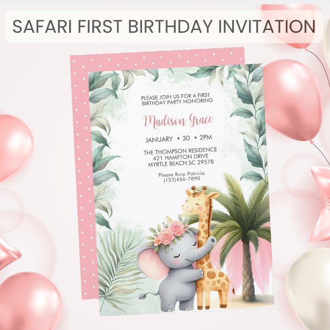 Convites Girls Safari Animal Floral Tropical Birday (Criador carregado)