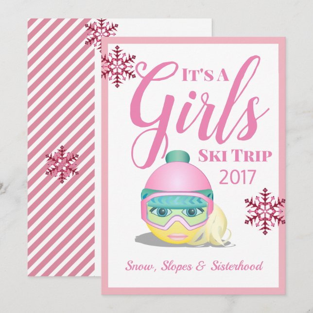 Convites Girls Ski Trip Skiing Emoji (Frente/Verso)