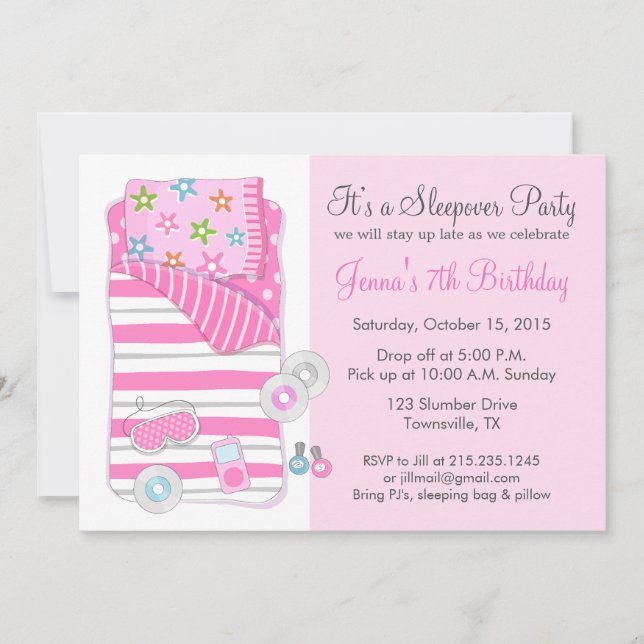 Convites Girls Sleepover Pajama SlumbConvite de festas (Frente)