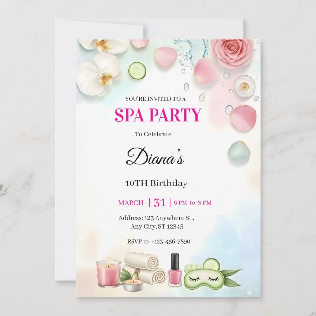 Convites Girls Spa Birthday Party Invitation | Pamper Party (Frente)