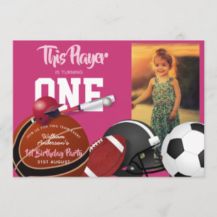 Convites Girls Sports primeiro aniversario Baseball Pink In