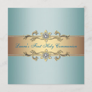 Convites Girls Teal Blue Primeira Comunhão
