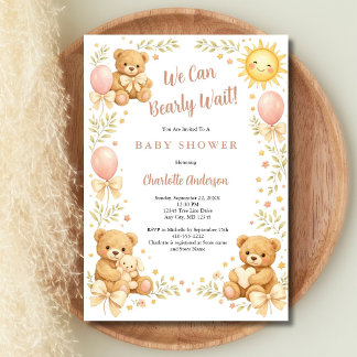 Convites Girls Teddy Bear We Can Bearly Wait Baby Shower
