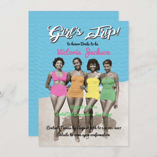 Convites Girls Trip Beach Birthday ou Festa de solteira (Frente/Verso)