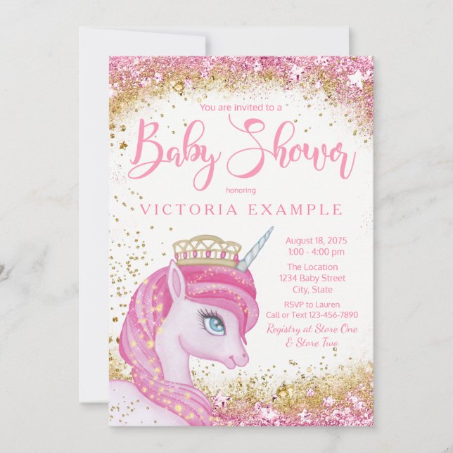 Convites Girls Unicorn Baby Shower (Frente)