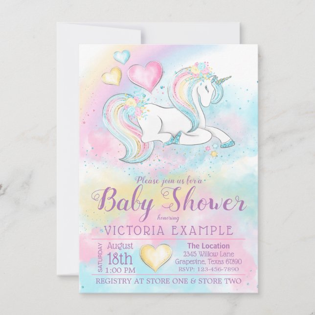 Convites Girls Unicorn Baby Shower (Frente)