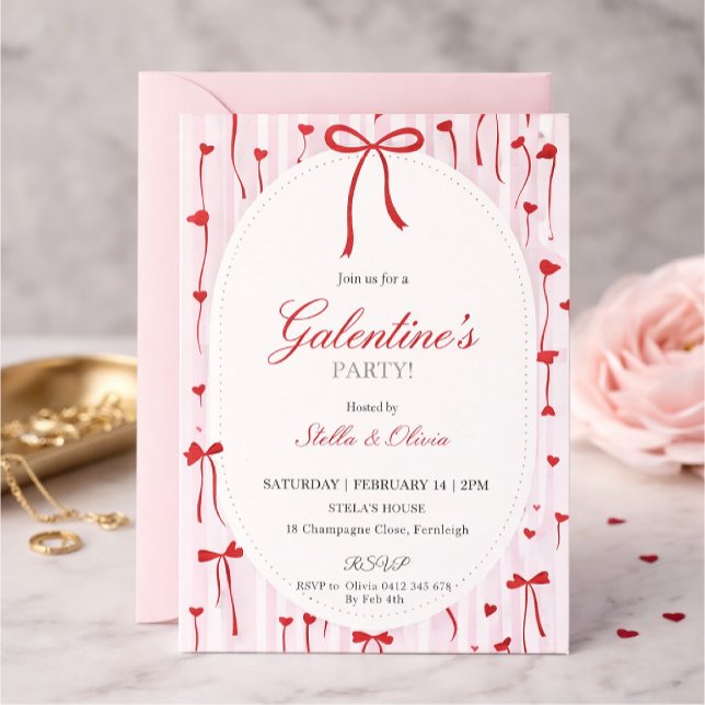 Convites Girls Valentine's Day Invite Pink & Red (Criador carregado)