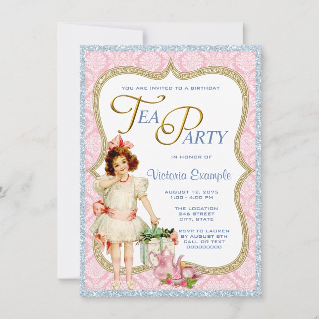 Convites Girls Vintage Tea Party (Frente)