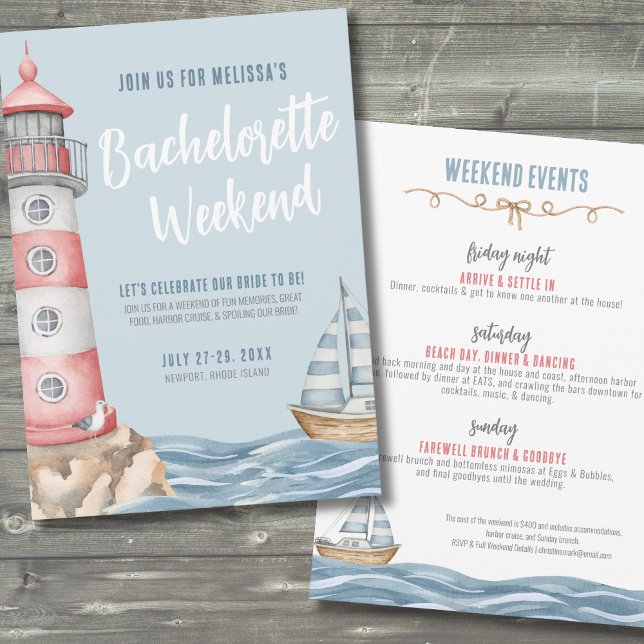 Convites Girls Weekend Beach - Bachelorette Náutica (Girls Weekend Beach Nautical Bachelorette Invitation)