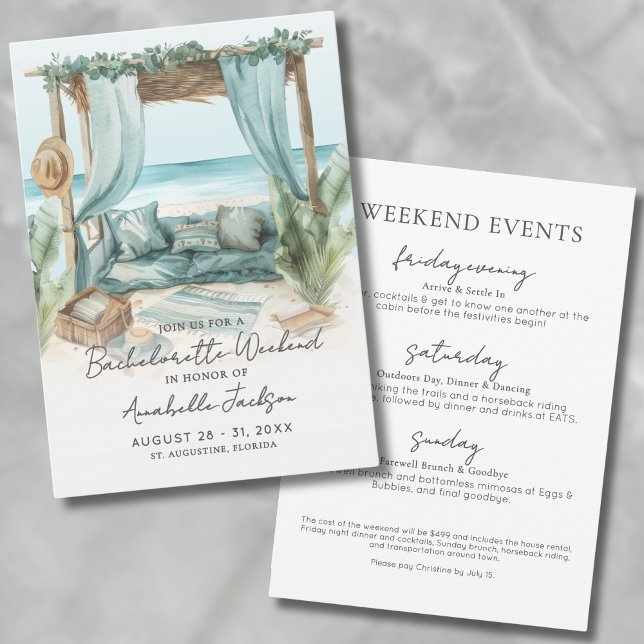 Convites Girls Weekend Blue Beach Festa de solteira (Girls Weekend Blue Beach Bachelorette Party Invitation)