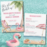 Convites Girls Weekend Funny Beach Bachelorette<br><div class="desc">Engraçado Festa de solteira de praia no Fim de Semana. Um flamingo engraçado toma minha versão clássica. O vamos fica "trancado" (como um bando de flamingo). Um tema legal de praia aquarela com tons cor-de-rosa e cor-de-rosa, colocando a vibração para uma fuga de praia com a noiva e seus besties....</div>