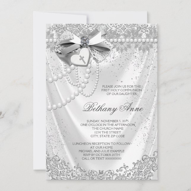 Convites Girls White Satin Primeira Comunhão (Frente)