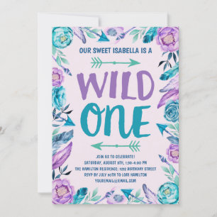 Convites Girls Wills One Watercolor Boho Party - primeiro a