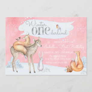 Convites Girls Winter ONE derland Woodland Primeiro Anivers