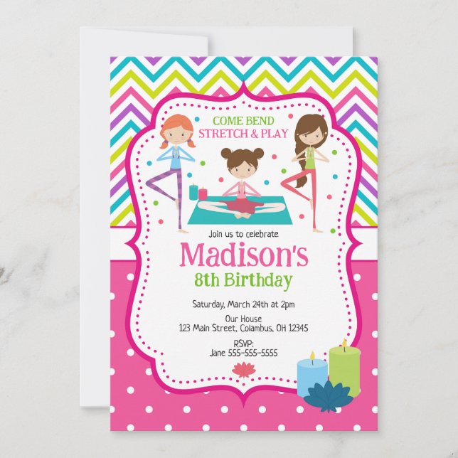 Convites Girls Yoga Birthday Invitation (Frente)