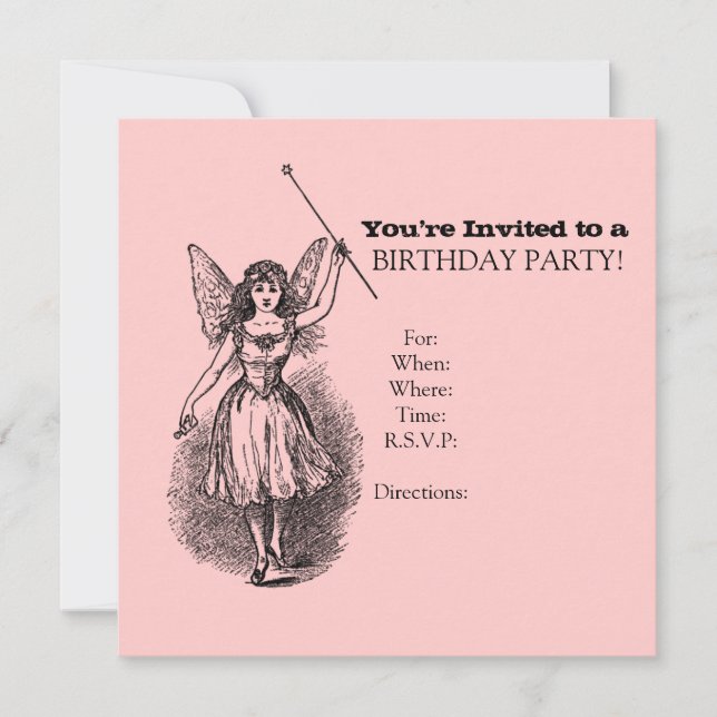 Convites Girly Antique Sprite ou Faerie Birthday (Frente)