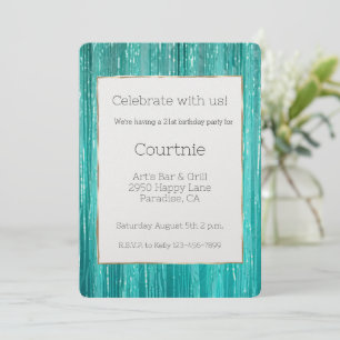 Convites Girly Aqua Mint Tinsel Stripes Dourado aniversário