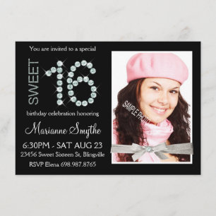 Convites Girly Bling Diamond e Silver Glitter Sweet 16