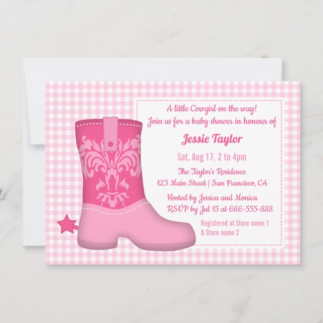Convites Girly Boot Western Theme Baby Shower (Frente)