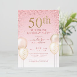 Convites Girly Calliographic Glitter Surpresa 50º Aniversár