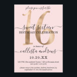 Convites Girly Chic Faux Dourado Blush Pink 16<br><div class="desc">Este convite de aniversário elegante, simples, minimalista e chic Sweet XVI é perfeito para a sua jovem adolescente. Ele apresenta um eslavo impresso e um número de ouro luxo, "16" em cima de um fundo rosado e cinza, com fontes roxas e serif pretas complementares. É uma forma única, moderna, legal...</div>