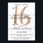 Convites Girly Chic Faux Dourado Glitter White Sweet 16<br><div class="desc">Este convite de aniversário elegante, simples, minimalista e chic Sweet XVI é perfeito para a sua jovem adolescente. Ele apresenta um falso glamouroso impresso lavish e um luxo dourado brilhante número de sequência, "16" sobre um fundo branco entre cinzas, com fontes rotineiros preto e serif. É uma forma única, moderna,...</div>