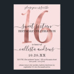 Convites Girly Chic Faux Rosa Dourado Blush Pink 16<br><div class="desc">Este convite de aniversário elegante, simples, minimalista e chic Sweet XVI é perfeito para a sua jovem adolescente. Ele apresenta um eslavo e rosa de luxo, falsa impressão, número de ouro, "16" sobre um fundo rosado e giro, cor-de-rosa, com fontes rotineiras e serif pretas complementares. É uma forma única, moderna,...</div>