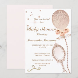 Convites Girly Diamond Rosa Dourado Glitter Balloon Baby Sh