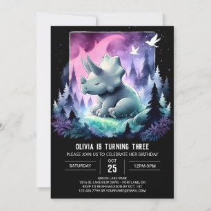 Convites Girly Dinosaur Triceratops Aniversário