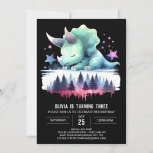 Convites Girly Elegant Triceratops Aniversário