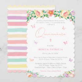 Convites Girly Floral Butterflies Quinceañera Party