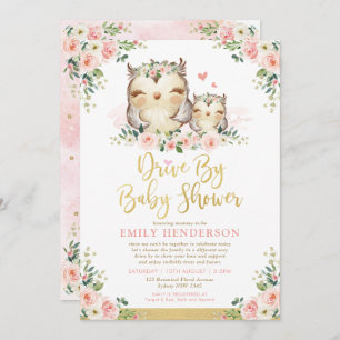 Convites Girly Floral Owl Drive By Chá de fraldas Quarantin