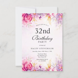Convites Girly Floral Pastel Watercolor Chic 32º Aniversári